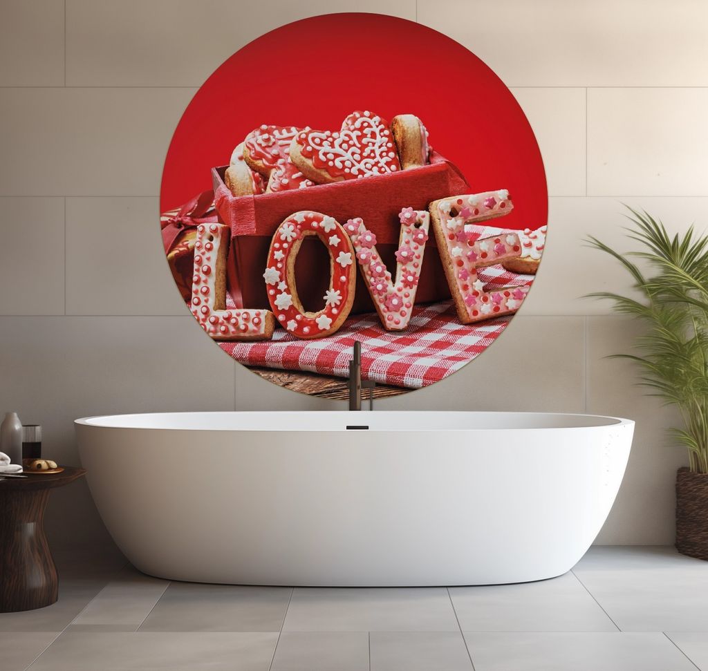 Wallario wasserfestes Poster selbstklebend 120 x 120 cm, Love Bakery - Backen mit Liebe, Badezimmerposter Spritzschutz mit Hochglanzoberfläche in ...