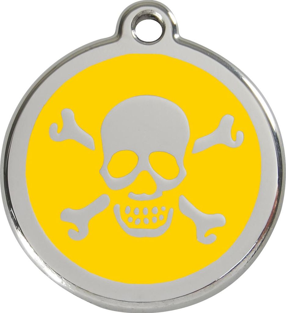 RedDingo Hundemarke mit individueller Gravur Totenkopf mit gekreuzten Knochen gelb