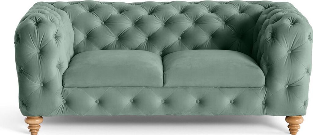 Lisa Design Walter - 2-Sizter Sofa chesterfield samt - Holzfüße , Blau