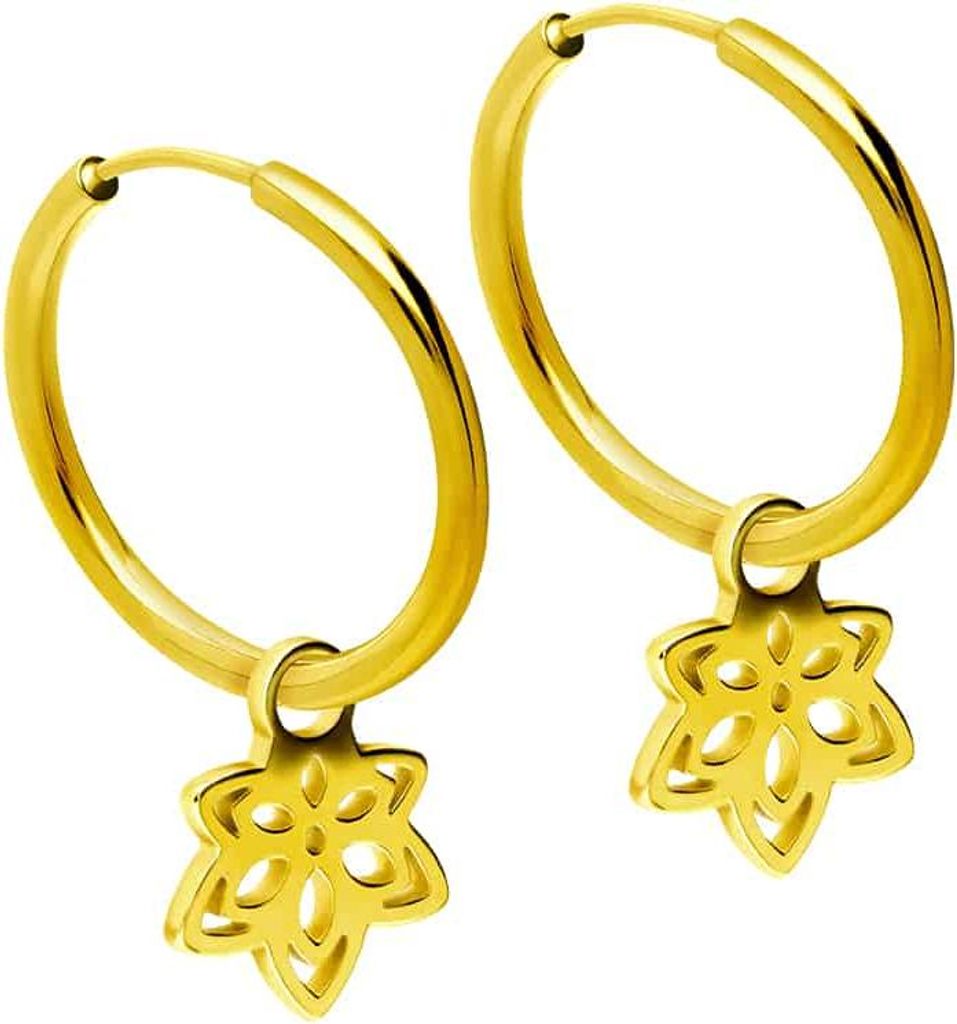 Chirurgenstahl Ohrclicker Creolen BLÜTE Gold Innendurchmesser: 14mm + Designstärke: 1,6mm