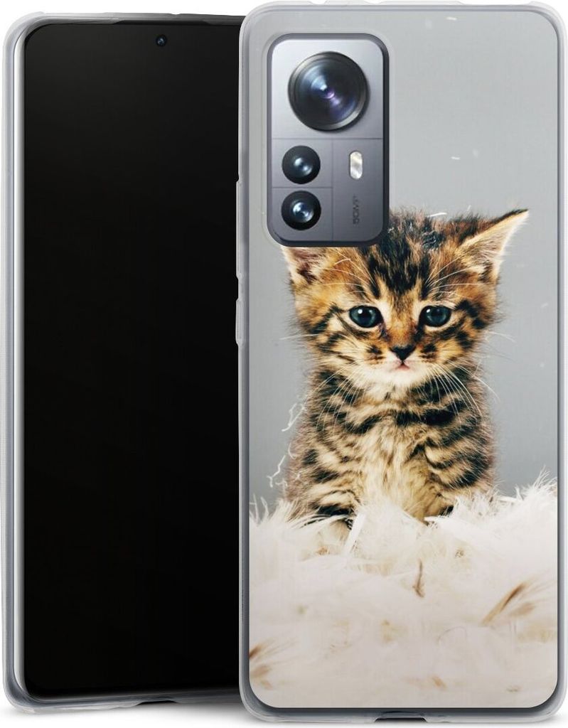 DeinDesign Slim Hülle für Xiaomi 12 Pro 5G Silikon Case Ultra Dünn Handyhülle Feder Haustier Katze