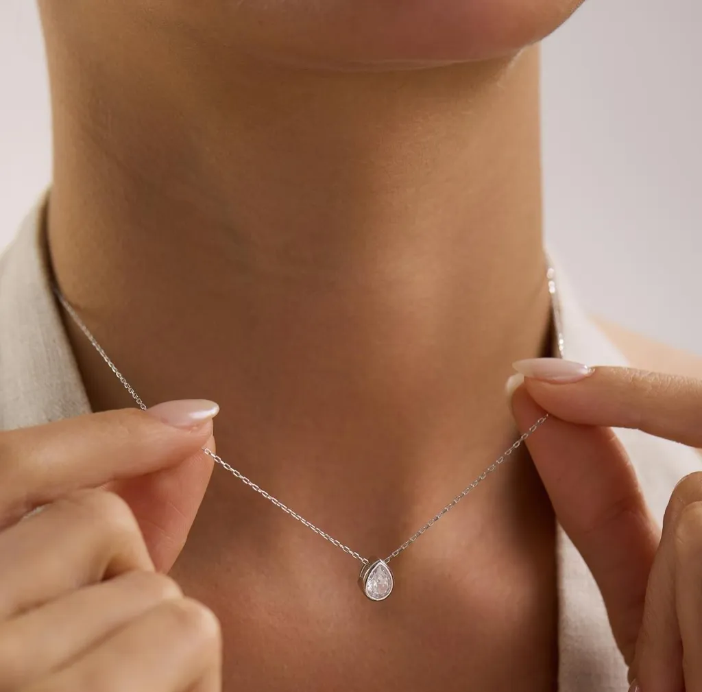 Collier argent 925 goutte zircone solitaire idéal pour mariage et fête