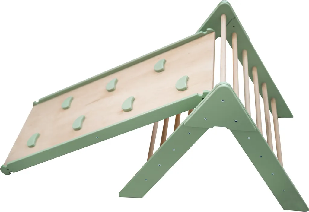 Struttura Arrampicata Bambini Legno con Scivolo Verde - Set Pikler