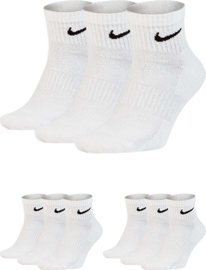 Nike SX7677 Socken Damen Herren Kurz Sportsocken Sparset - Größe: 46-50 - Farbe: 9 Paar weiss