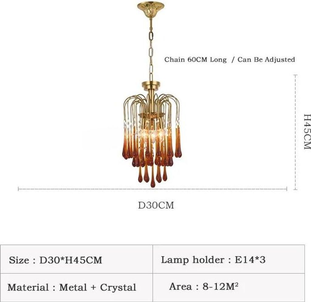 Kronleuchter, Elegantes Design, Verstellbare Kette, Helle Beleuchtung, Gradient Kristall-30, 3-Farben Licht, Vollkupfer
