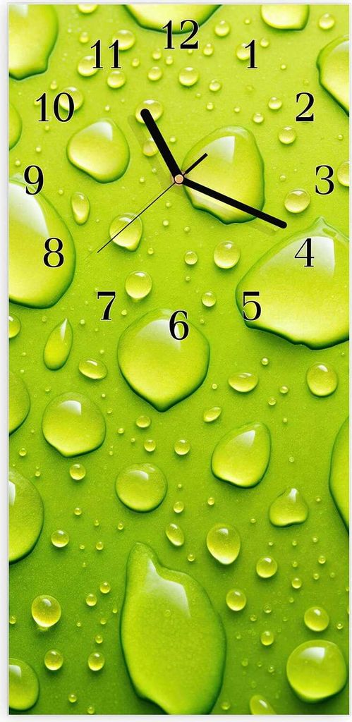Wanduhr aus Glas mit Motiv Wassertropfen- 30 x 60 cm - inkl. Aufhängesystem