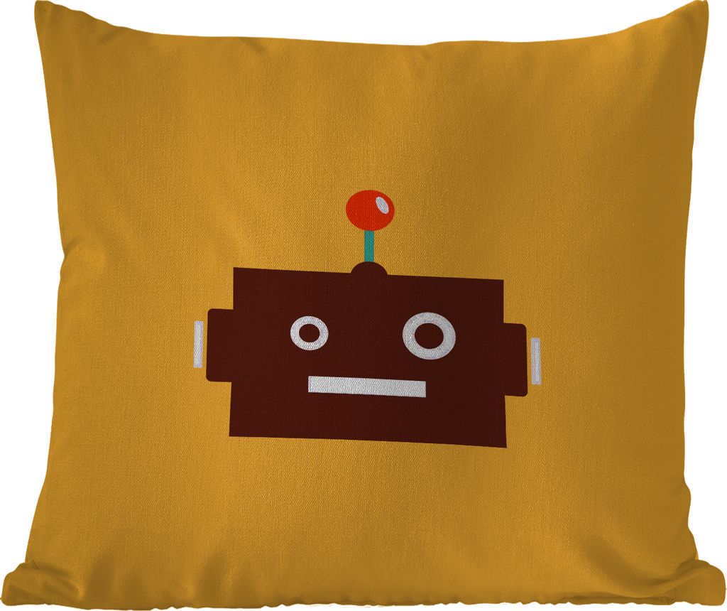 MuchoWow Outdoor Kissen - Roboter - Gesicht - Antenne - Gelb - Jungen - Kind - 50x50 cm - Wetterfest - Lounge Kissen - Komfortabel - Kissen mit Bild