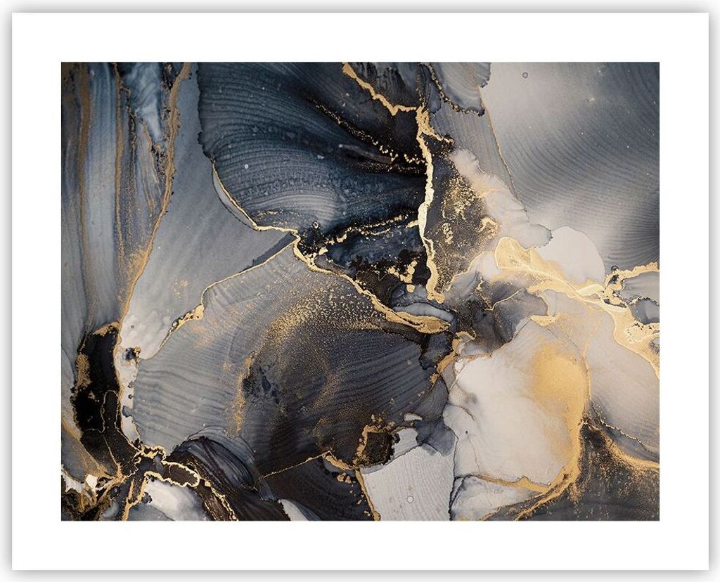 Poster - Poster ohne Rahmen - Dunkel Abstraktion Gold - 50x40 cm - Wand Bild - Wanddeko - Wandbilder - Kunstposter - Wandposter - Bilder - Kunstdru...