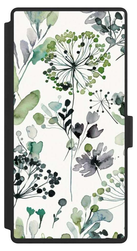 NIVOCASE Klapphülle für Samsung Galaxy S23 Ultra Handyhülle aus Kunst Leder NIVOflip schwarz Blumen Wasserfarbe Eukalyptus