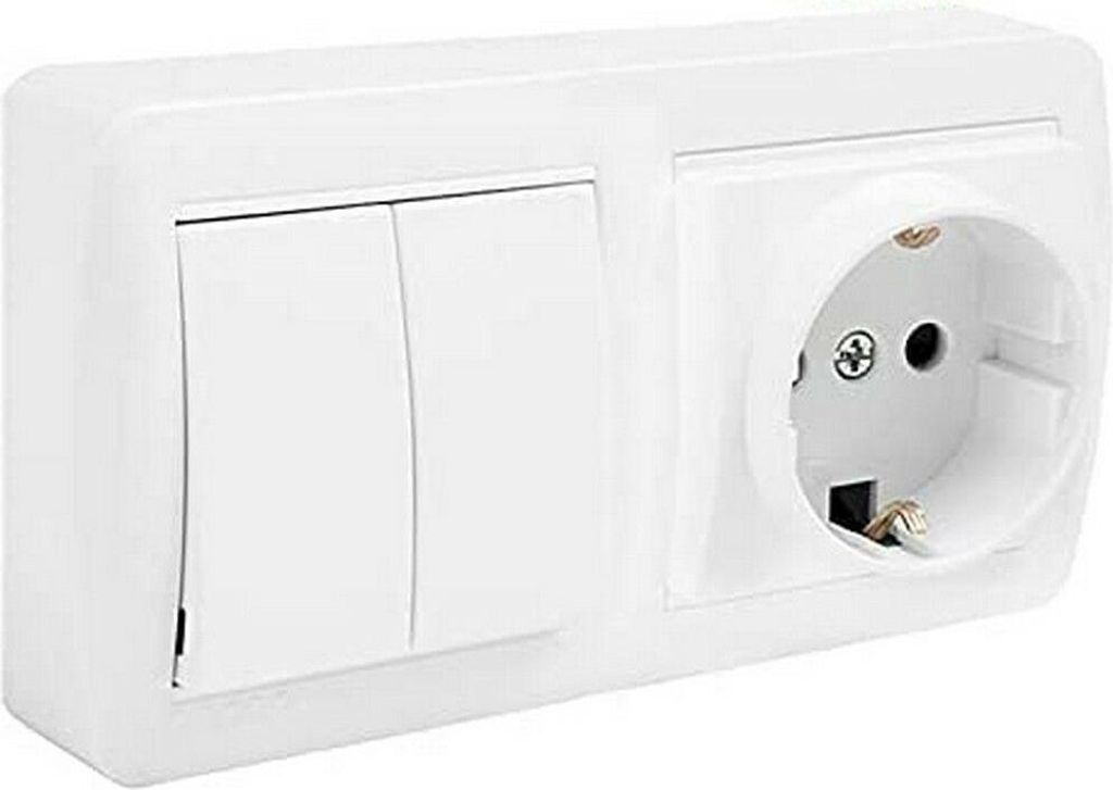 Solera mur36u Schuko Doppelpoliger Doppelschalter/Schaltblende Weiß Aufputz 16 A