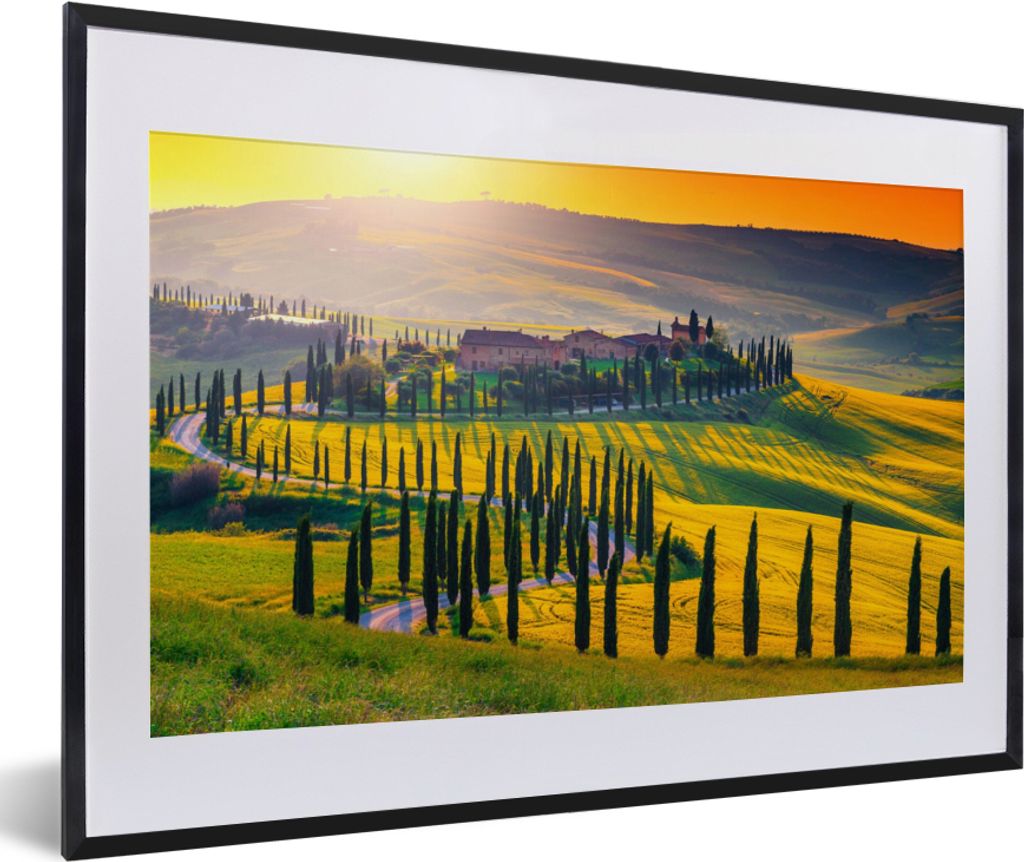 MuchoWow Gerahmtes Poster Gras - Sonne - Hügel - Landschaft 60x40 cm - Poster mit Schwarzem Bilderrahmen Wandposter Rahmen Foto Bilder - Schlafz...