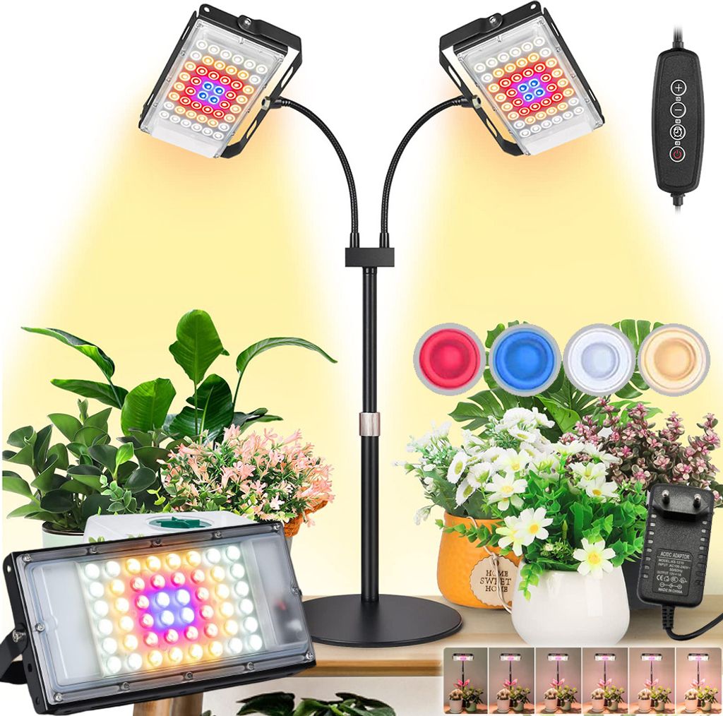 Pflanzenlampe LED Vollspektrum 2 Köpfe Flexibler Schlauch Pflanzenlicht mit Ständer Höhenverstellbar Wachstumslampe für Blumen Gemüse Hydropon...