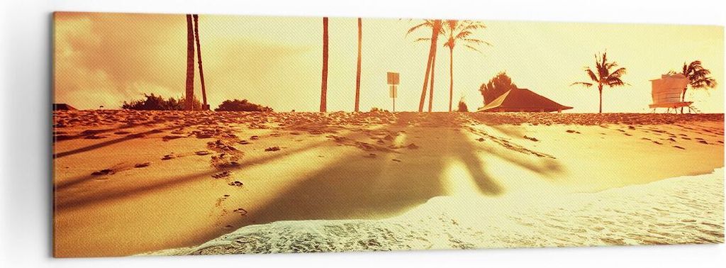 Bild auf Leinwand - Leinwandbild - Strand Meer Palme - 160x50cm - Wand Bild - Wanddeko - Wandbilder - Leinwanddruck - Bilder - Kunstdruck - Wanddek...