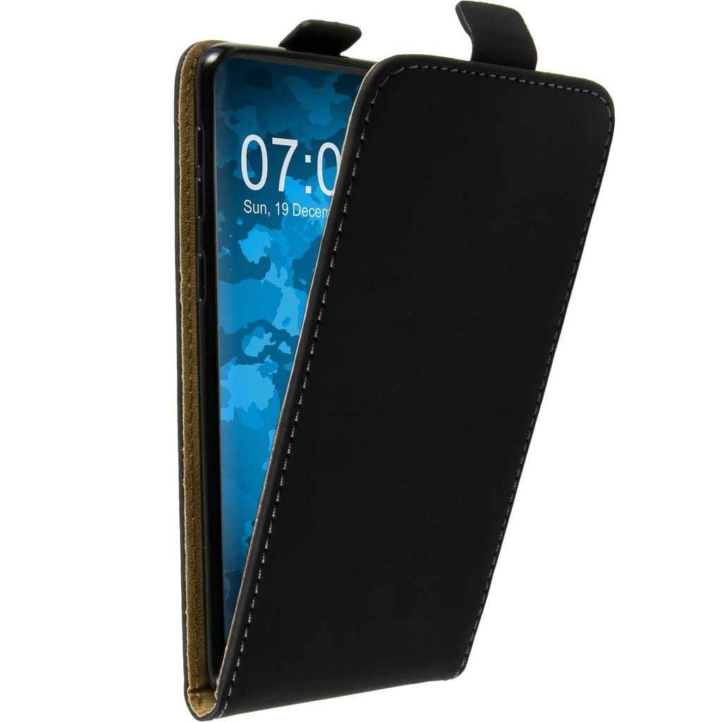 PhoneNatic Kunst-Lederhülle kompatibel mit Samsung Galaxy S10 - Flip-Case schwarz Cover