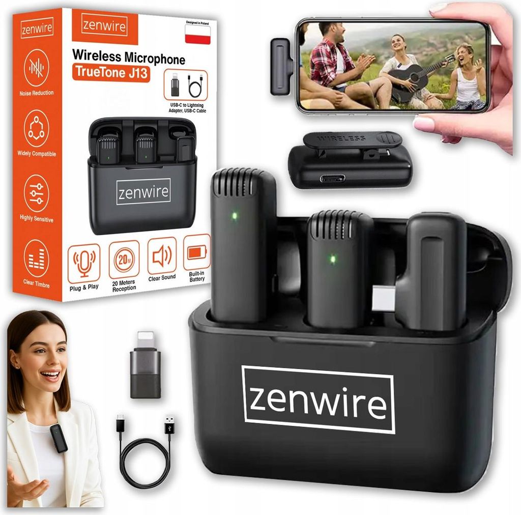 Kit de micrófono de solapa Bluetooth Zenwire J13, con Imagen del producto 