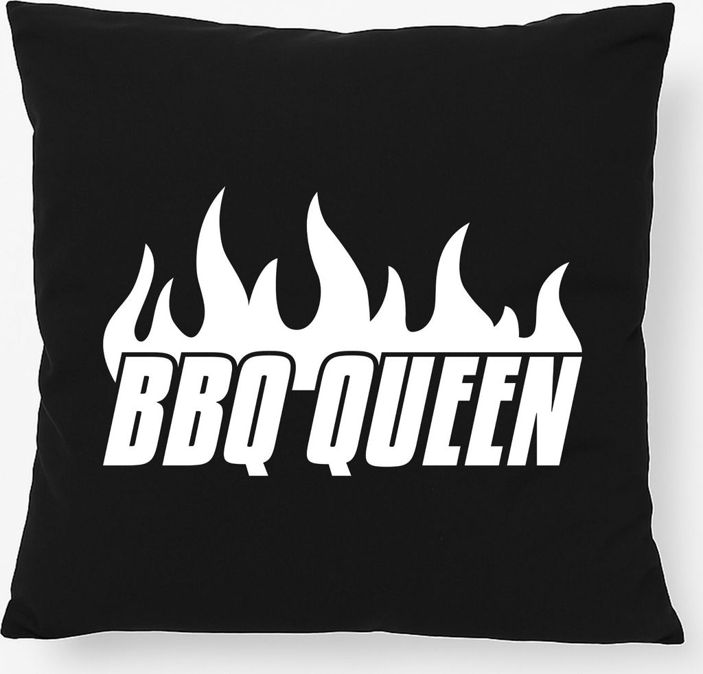 Huuraa Kissen BBQ Queen Flammen 40x40cm mit Füllung Black Baumwolle Dekokissen Geschenkidee