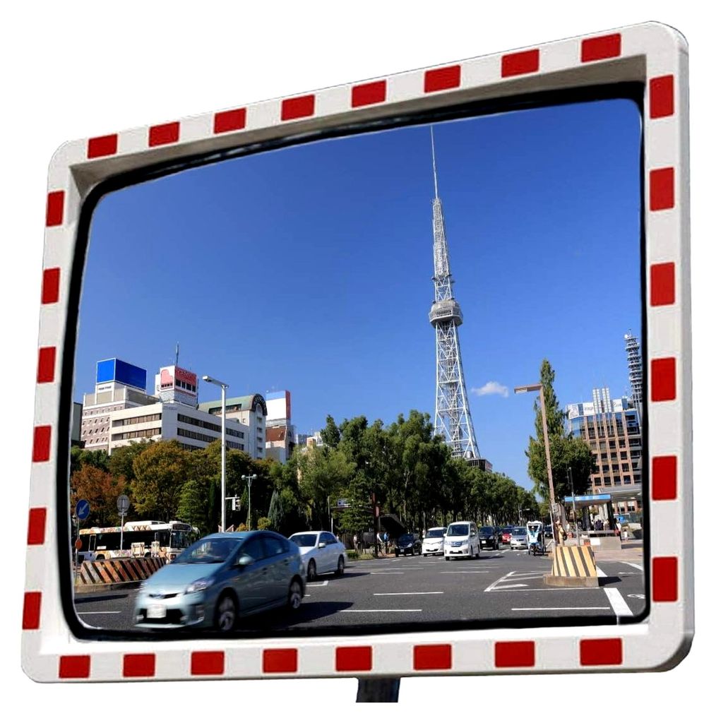 Verkehrsspiegel mit Reflektoren, konvex, 40x60 cm, wetterfest für Einfahrten und Ausfahrten