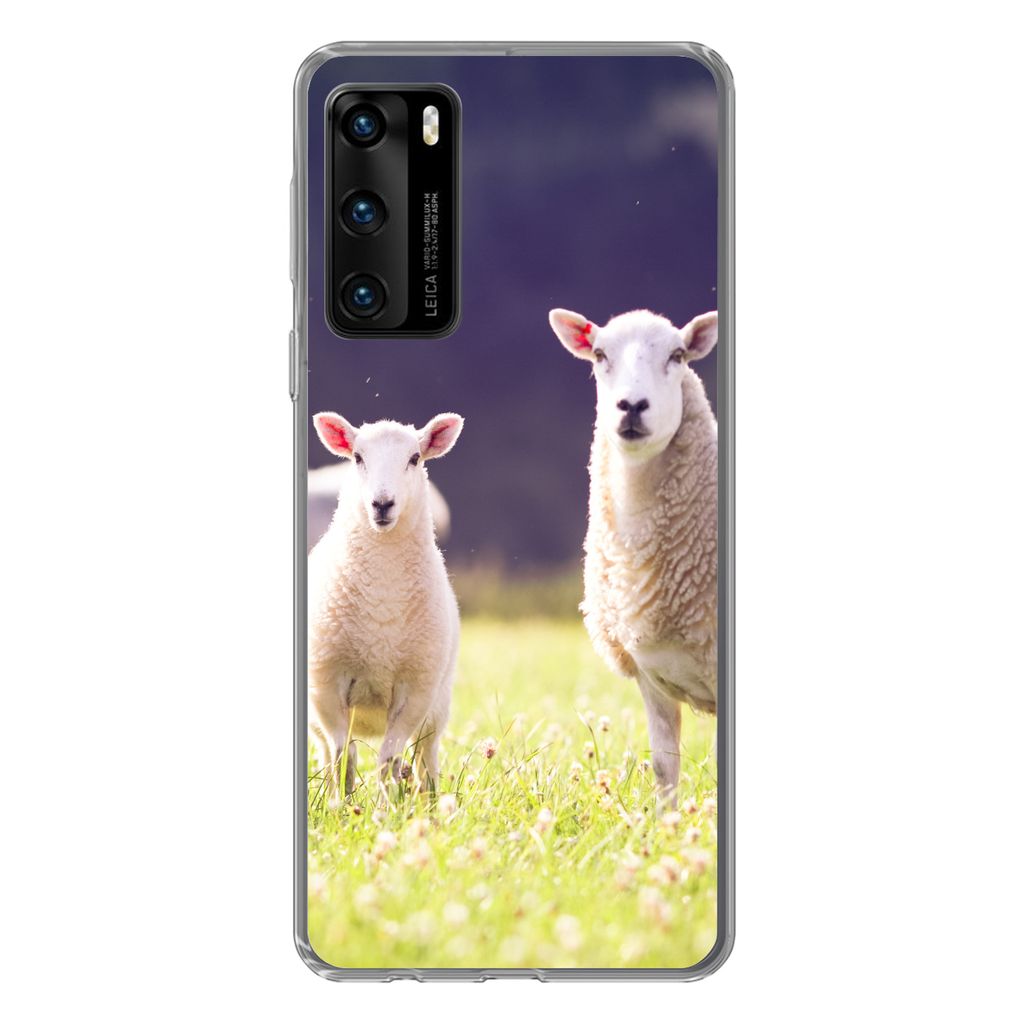 MuchoWow Handyhülle Schutzhülle Hülle für Huawei P40 Schaf - Lamm - Blumen Silikon Softcase Handy Hülle - Handytasche