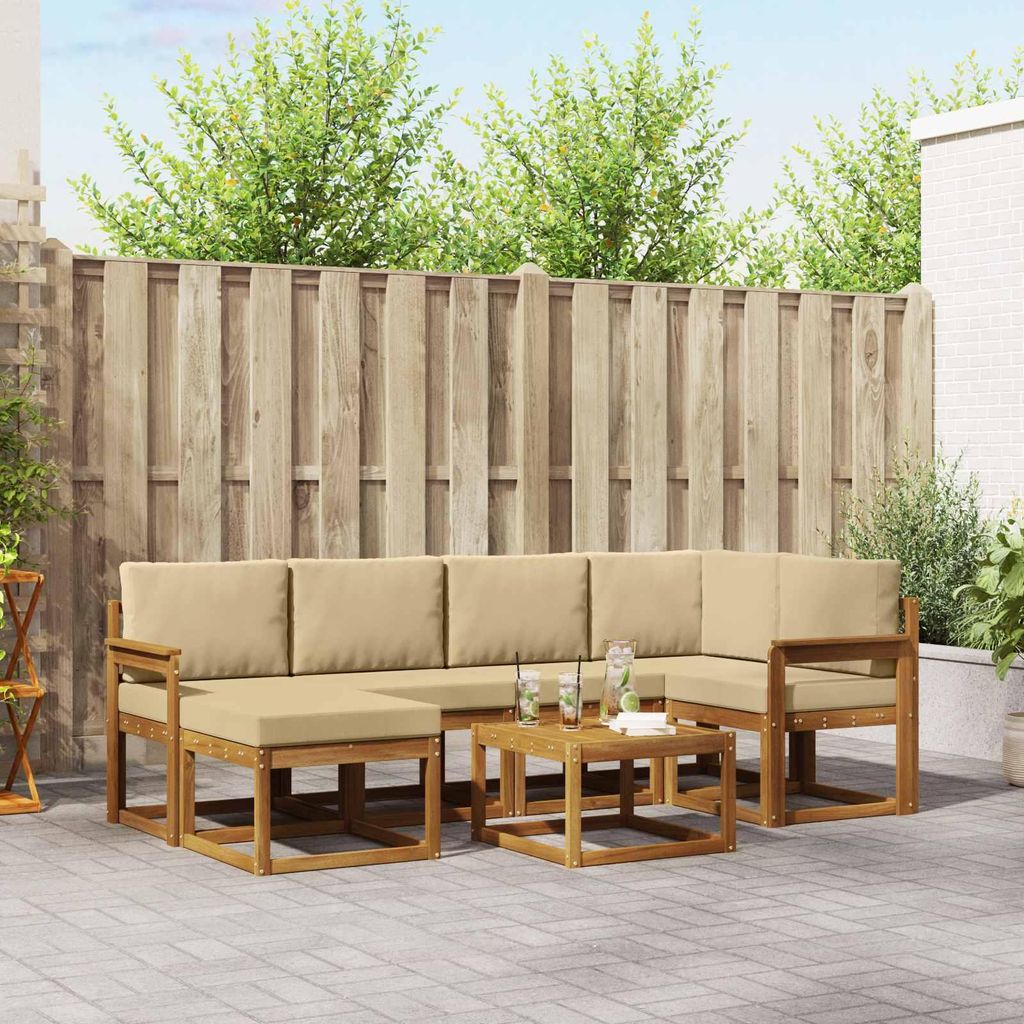 Outdoor-Sofagarnitur - VIDAXL - Terrassen-Sofa - mit Kissen - 7 pcs - Natur und Beige