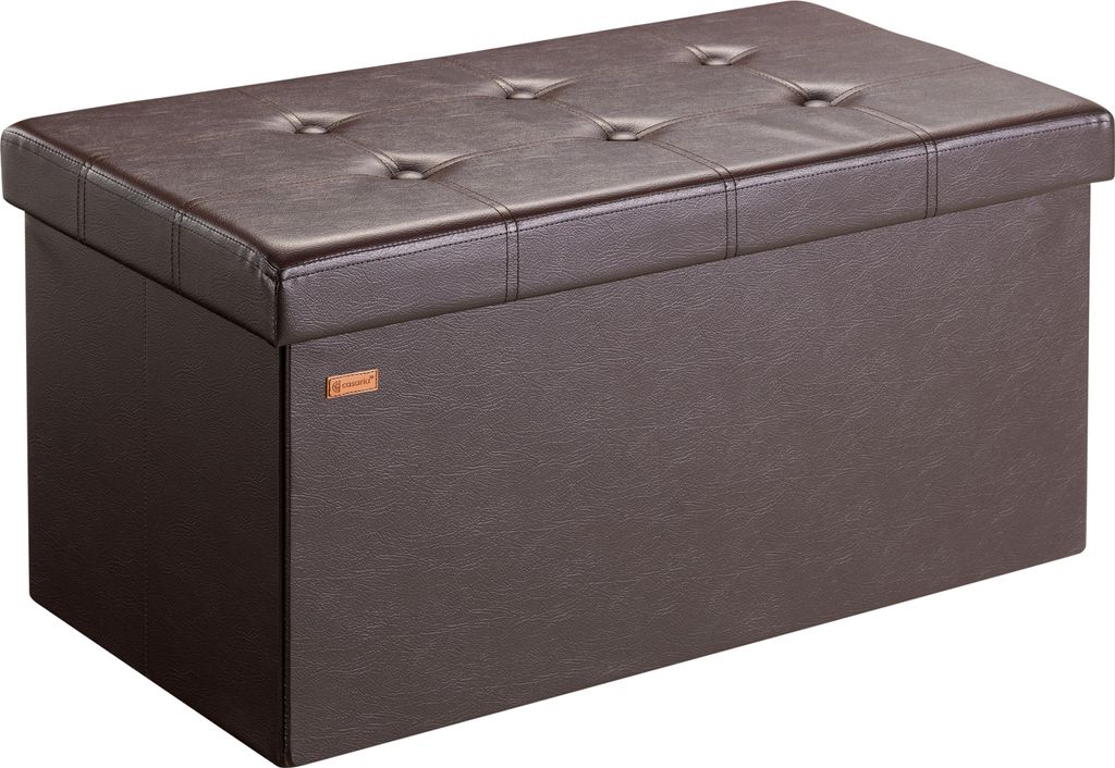 CASARIA Sitzbank mit Stauraum Faltbar Braun 80x40x40cm Gepolstert Deckel Kunstleder Schlafzimmer Wohnzimmer Flur Sitztruhe Truhenbank Polsterbank