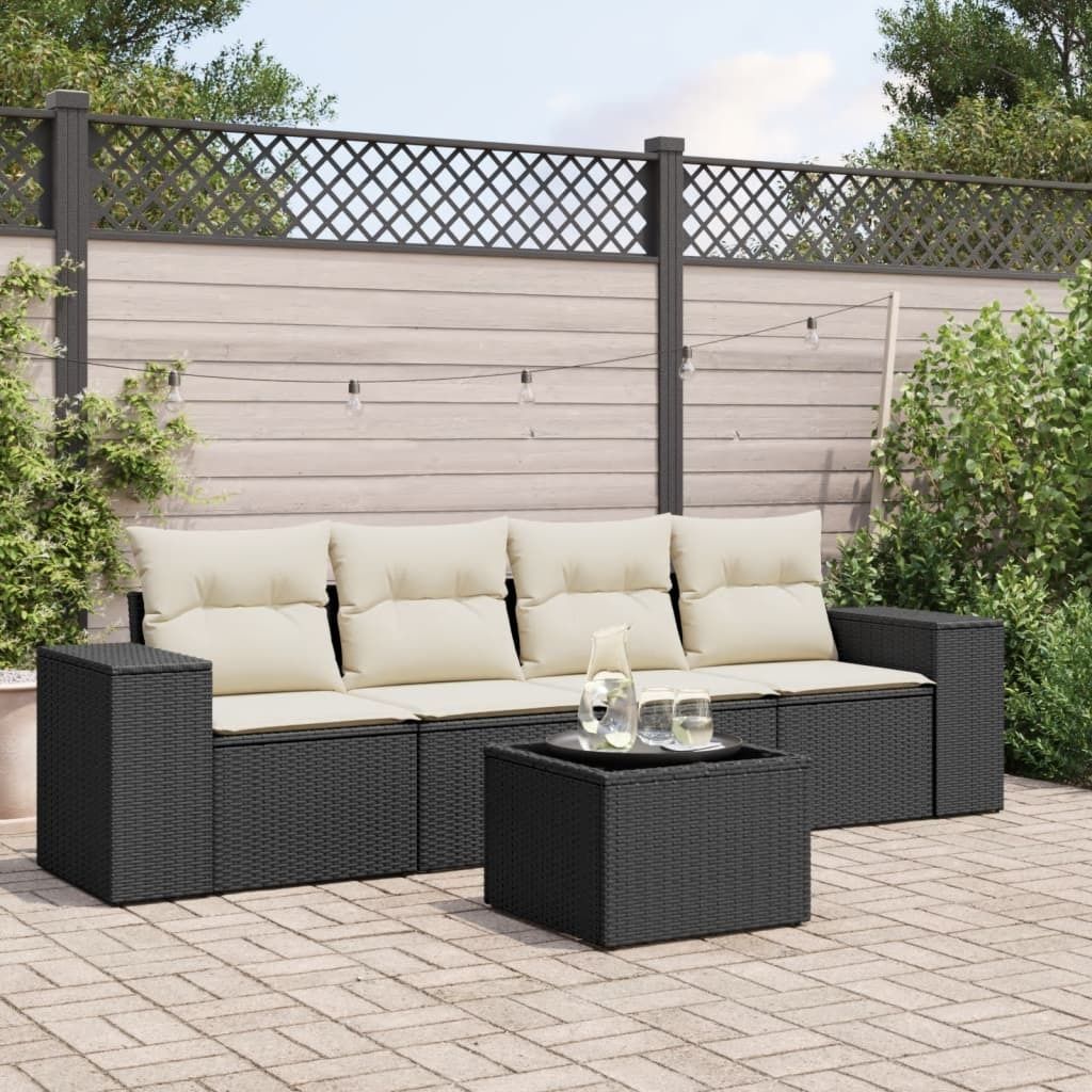 Maison Exclusive - 5-tlg. Garten-Sofagarnitur mit Kissen Schwarz Poly Rattan