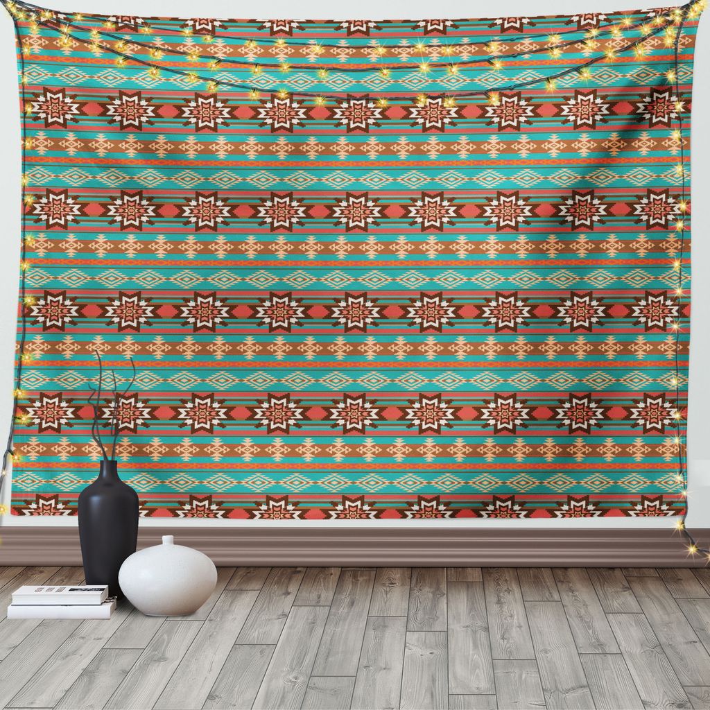 ABAKUHAUS Bunt Wandteppich, Anmeldung Motif, Wohnzimmer Schlafzimmer Wandtuch Seidiges Satin Wandteppich, 150 x 100 cm, Coral Teal und Brown