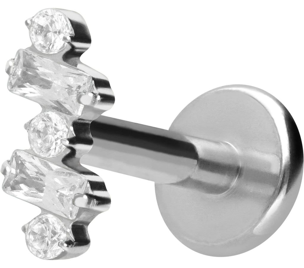 Ohrpiercing, Nasenpiercing Titan Labret mit Push Fit EINGEFASSTE KRISTALLE Silber Stablänge: 8mm | Stabstärke: 1mm