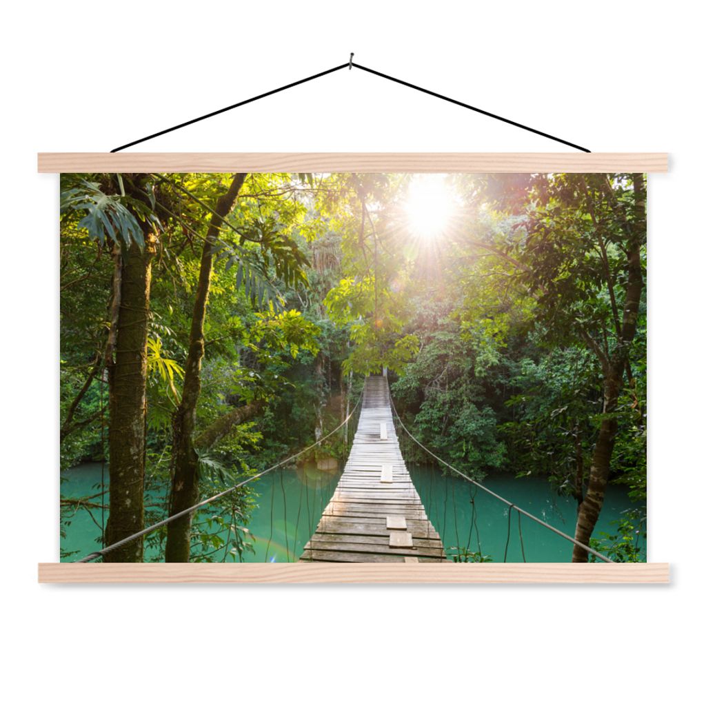 MuchoWow Textilposter Dschungel - Wasser - Brücke - Natur - Pflanzen 60x40 cm mit holzfarbenen Rahmen - Bilder