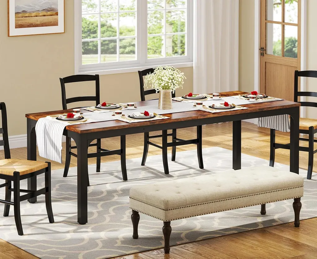 Table bois brun rustique 200 cm - Plateau stratifié robuste 8 places - 6