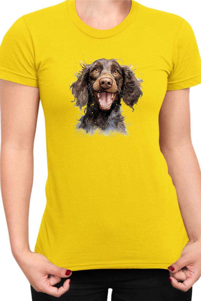 Damen T-Shirt Funny Dogs Breeds American Water Spaniel Dog Breed 010, Lady L / Gelb