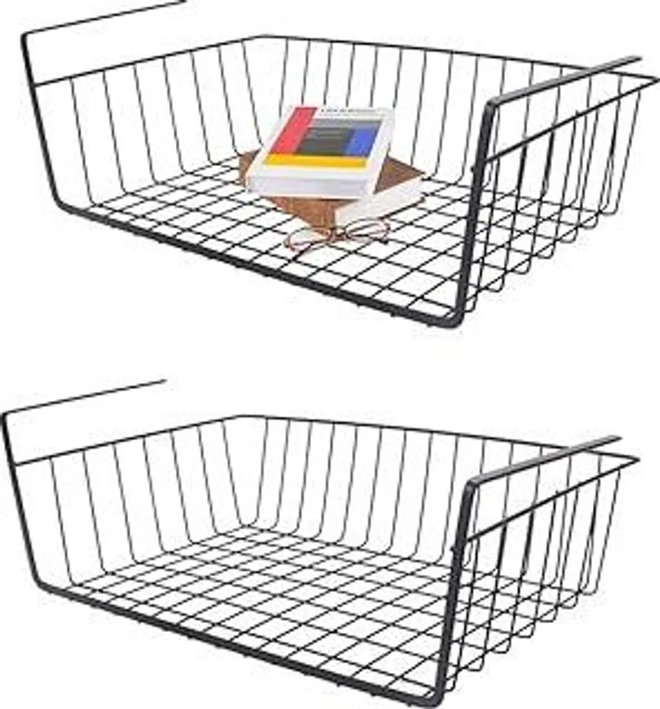 2 Pezzi Cestino Sottomensola Nero: Organizer Metallo Salvaspazio Cucina