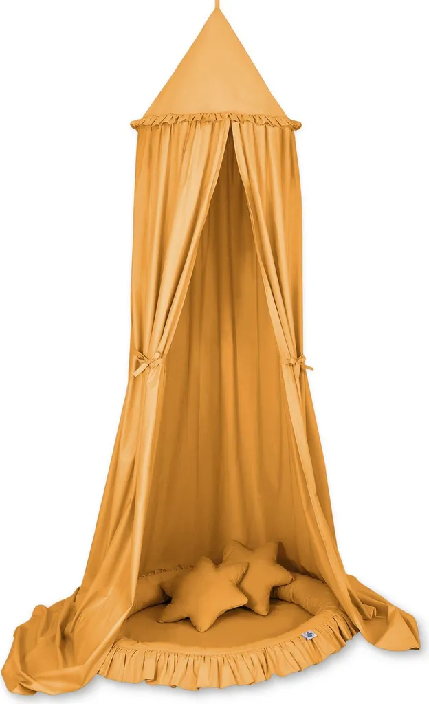 Baldaquin enfant moutarde avec volants, nid douillet et coussin de confort