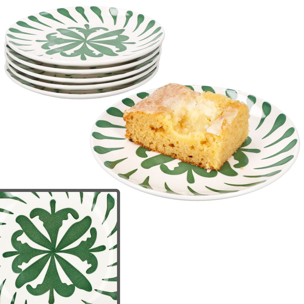 6x Wald grün Kuchenteller Steingut 6 Pers. Dessertteller Frühstück Weihnachten