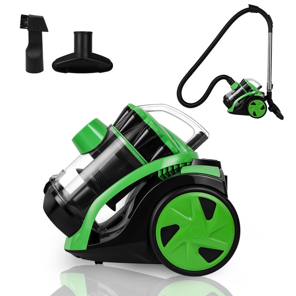 Clanmacy Zyklon Staubsauger Beutellos 900W Leistungsstark 3L Staubvolumen Haushalt Bodenstaubsauger Kompakt Leicht Sauger HEPA Filter Grün