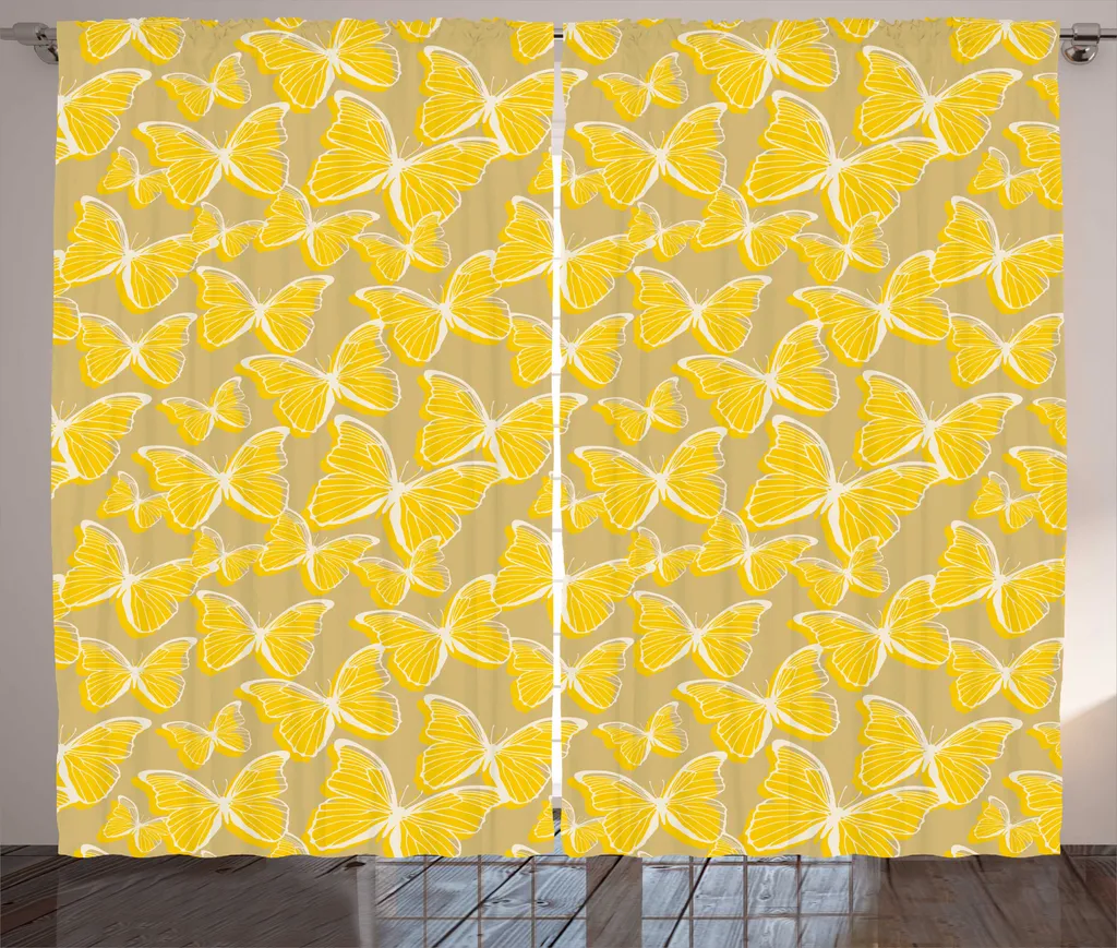 ABAKUHAUS Rideaux Papillons Rustiques 280x225 cm Beige Terre Jaune