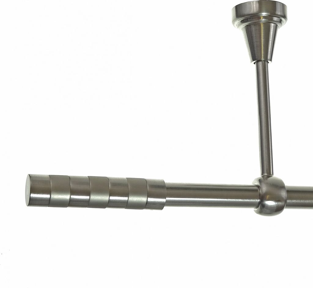 Gardinenstange Set Edelstahl Look Metall Ø 16mm zur Deckenträger 1-lauf Zylinder, Länge wählbar H14 E12
