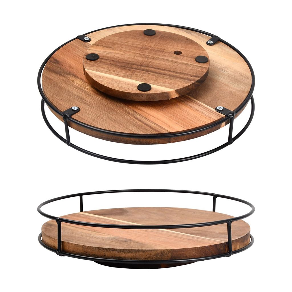 Drehbarer holz organizer 26cm,360° lazy susan tablett für gewürze, küche, bad und speisekammer,Gewürzregale anti-rutsch und elegant,Drehteller...