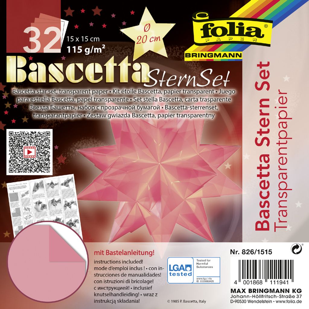 folia Faltblätter Bascetta-Stern 150 x 150 mm rosa Produktbild 