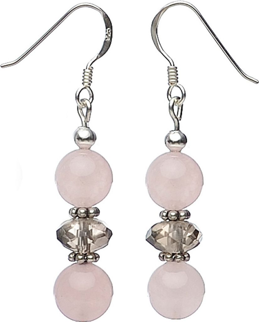 Ohrringe Ohrhänger Rosenquarz & Rauchquarz facettiert Silber braun rose Damen