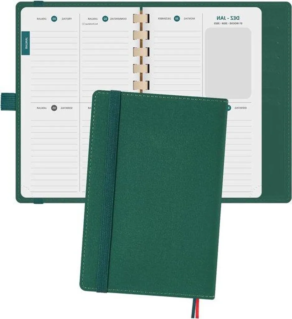 Agenda semainier 2025 vert souple - Planning annuel de poche compact
