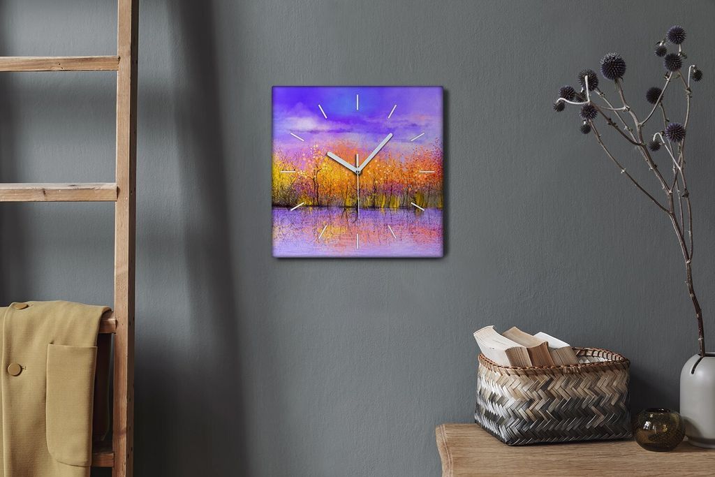 Coloray Hodiny Unikátní 30x30 cm Tiché hodiny Pro obývací pokoj a kuchyň Nástěnné hodiny Plátno Bílé ručičky hodin - Stromy nebe