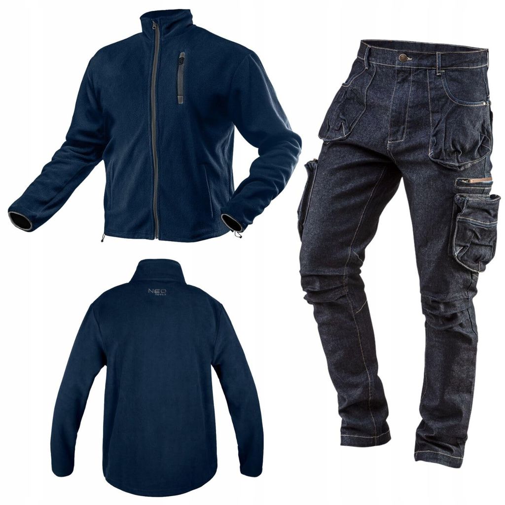 NEO TOOLS Herren Arbeitshose Denim oder Set, lang, 8 Pockets, Gr.XS-3XL, verstärkte Nähte, ausprofilierter Kniebereich | Gr. XL