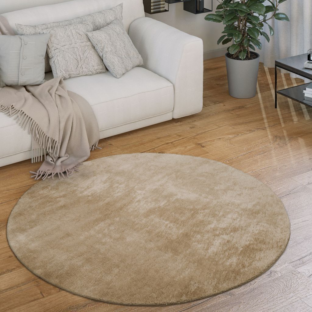 Teppich Rund Wohnzimmer Kurzflor Modern Flauschig Waschbar Einfarbig Rutschfest Grösse 80 cm Rund