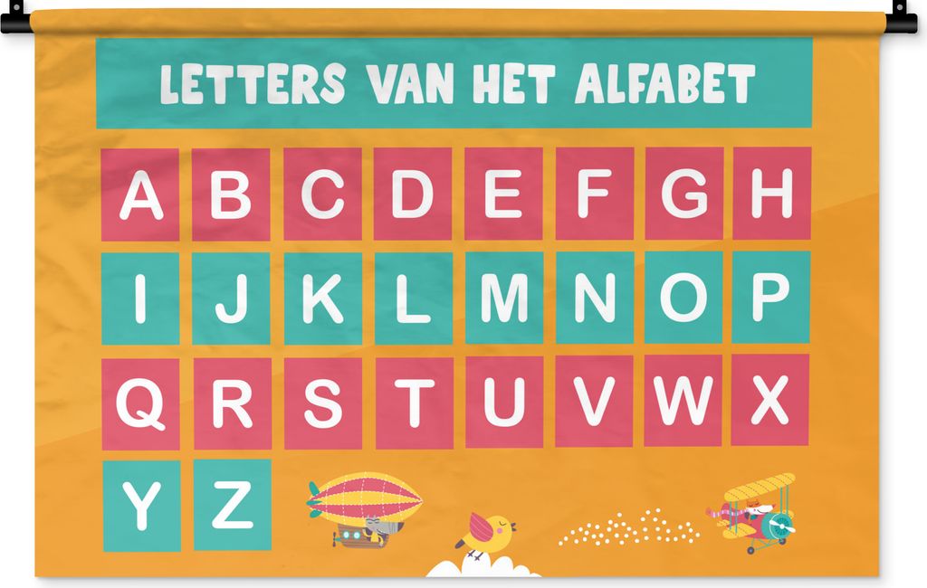 MuchoWow Wandteppich Wandbehang Kinderzimmer - Alphabet - Bildung - Mädchen - Jungen - Kinder 90x60 cm Tapisserie Dekoration Wandtuch - Wandskul...