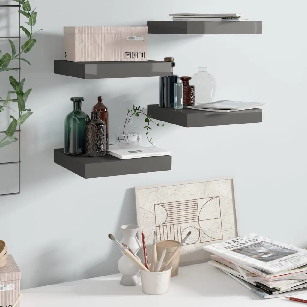 vidaXL Mensole Galleggianti 4 pz Grigio Lucido 23x23,5 MDF | Arredo Muro - 2