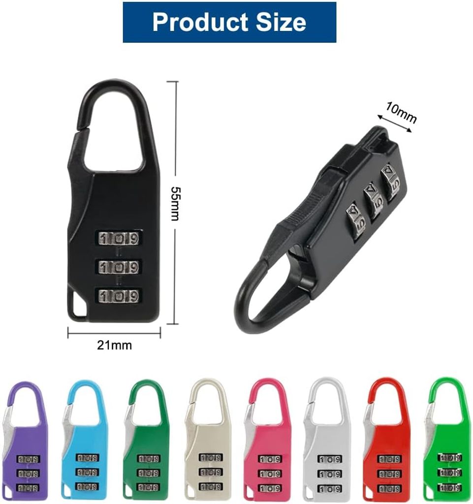 8 Stück Zahlenschloss Vorhängeschloss - 3-stellig Zurücksetzbar Für Fitness & Reise
