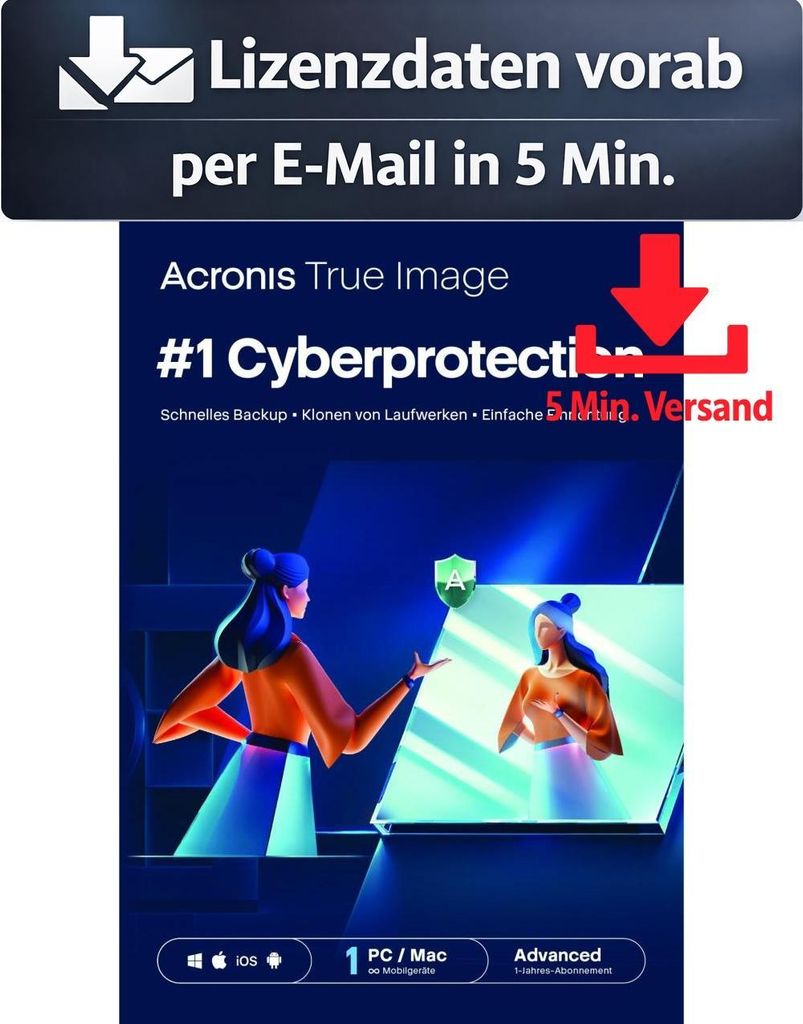 Acronis True Image Advanced 500 GB (1 Device - 1 Jahr) ESD Hilfsprogramme Tools Treiber 5 Min. Versand als Download per Mail
