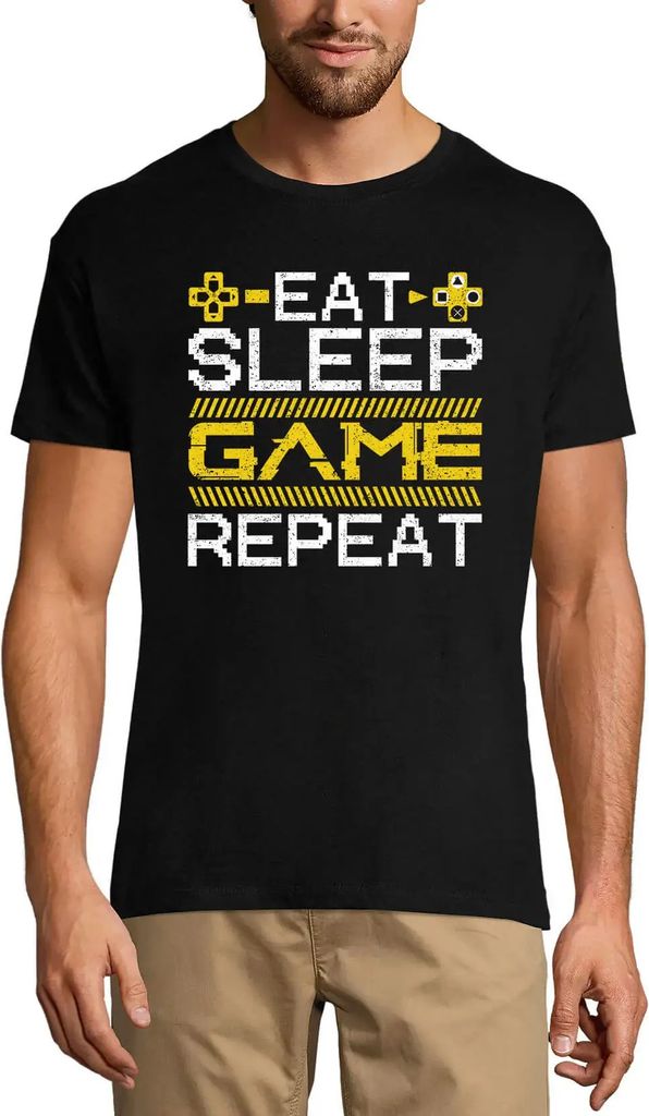 Herren Grafik T-Shirt Eat Sleep Game Repeat - Gaming Funny Joke - For Gamers Öko-Verantwortlich Vintage Jahrgang Kurzarm Lustige Druck Geburtstag