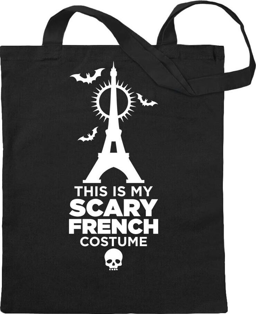 Kiwistar - Baumwolltasche - schwarz - my scary french costume - Tragetasche Stoffbeutel Umhängetasche langer Henkel