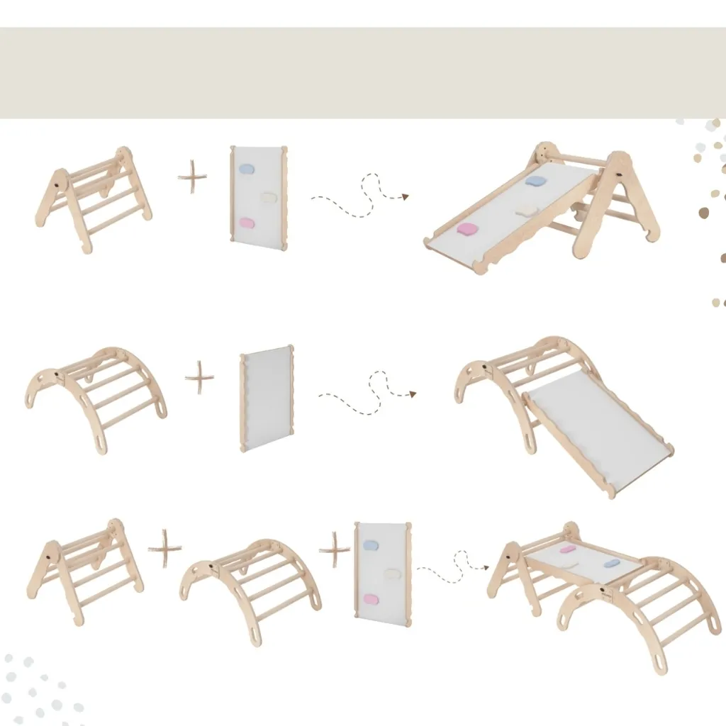 Triangle d'escalade modulable en bois et arc de bascule pour bébé - 4